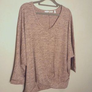 Cyrus Vneck knot hem 3/4 sleeve batwing sweater 2X XXL pink black heather